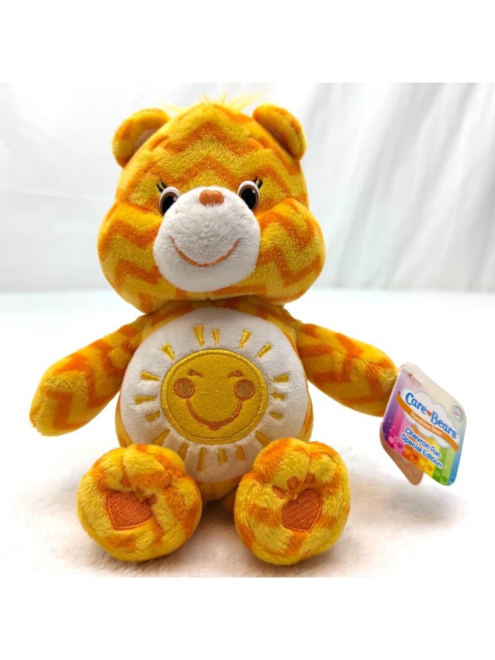 Care Bears 9" Yellow Funshine Chevron Fun Bear Bean Bag Plush Toy 2015 Just Play